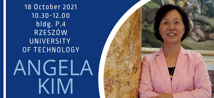 Plakat z zaproszeniem na spotkanie z dr Angelą Kim - wykład otwarty