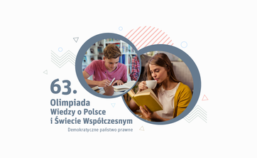 Baner informujący o 63. Olimiadzie Wiedzy o Polsce i Świecie Współczesnym