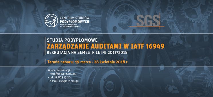 Rekrutacja na studia podyplomowe Zarządzanie auditami w IATF 16949