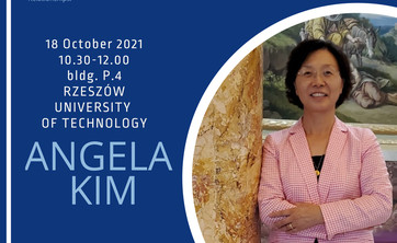 Plakat z zaproszeniem na spotkanie z dr Angelą Kim - wykład otwarty